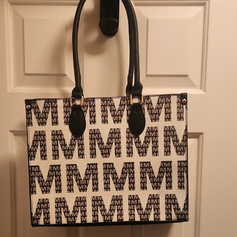 Monogrammed Black and White Tote Bag